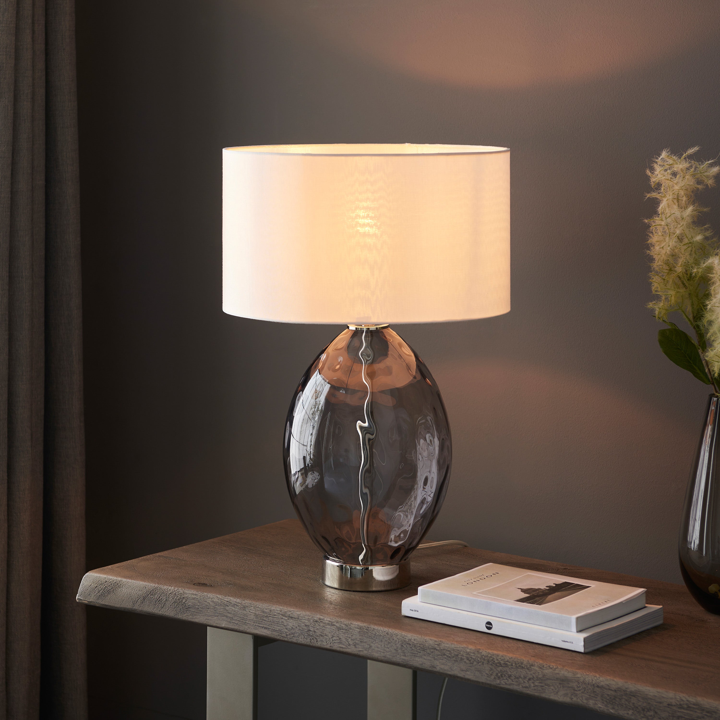 Willow Bright Nickel & Dimple Smoked Glass Table Lamp